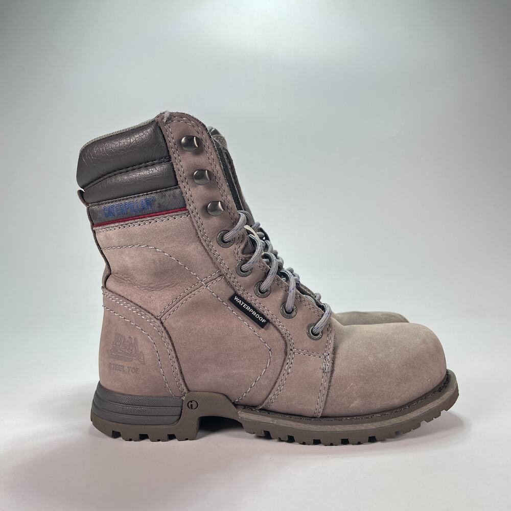 Caterpillar Echo Gray Leather Waterproof Steel Toe Work Boots P90565 Womens Sz 5